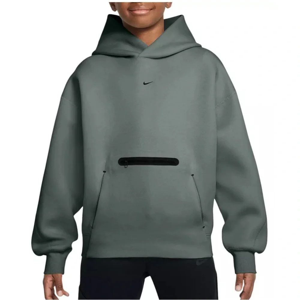 Nike Boys' Sportswear Tech Fleece Oversized Pullover Hoodie- Clay Green/Black